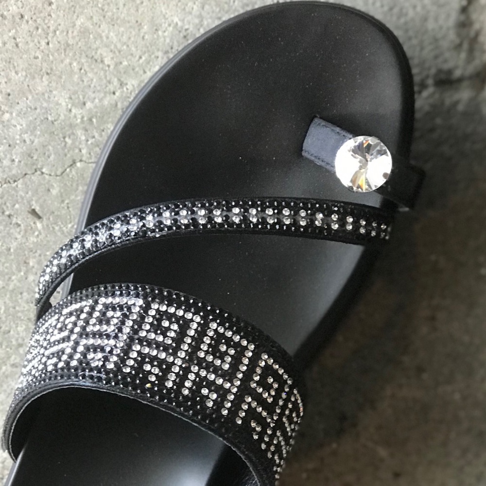 Italina Black & Silver Toe Bling Wedge SANDAL - Picture 2 of 8